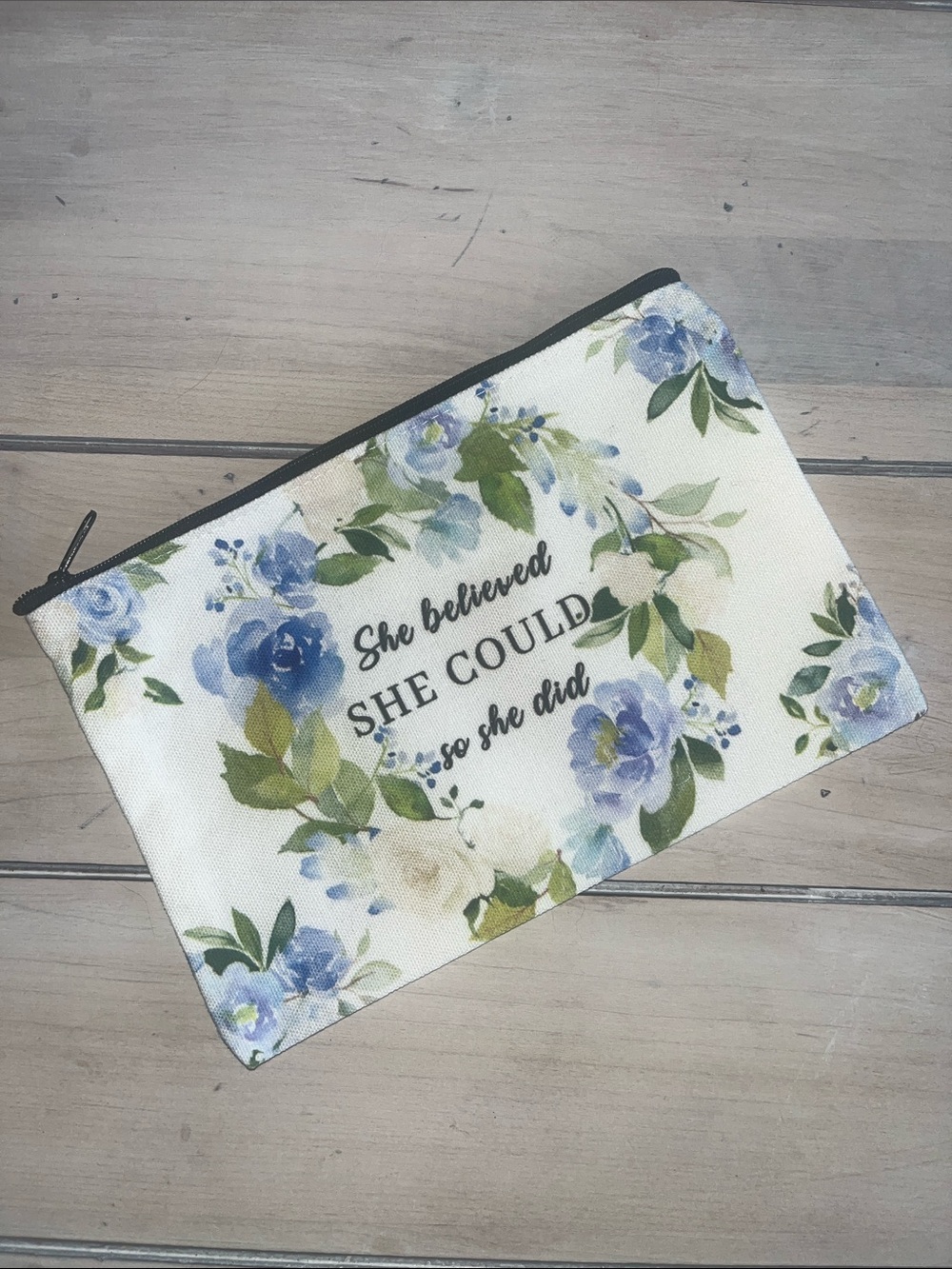 Floral Inspirational Canvas Zip Pouch or Cosmetic Bag - New without tags